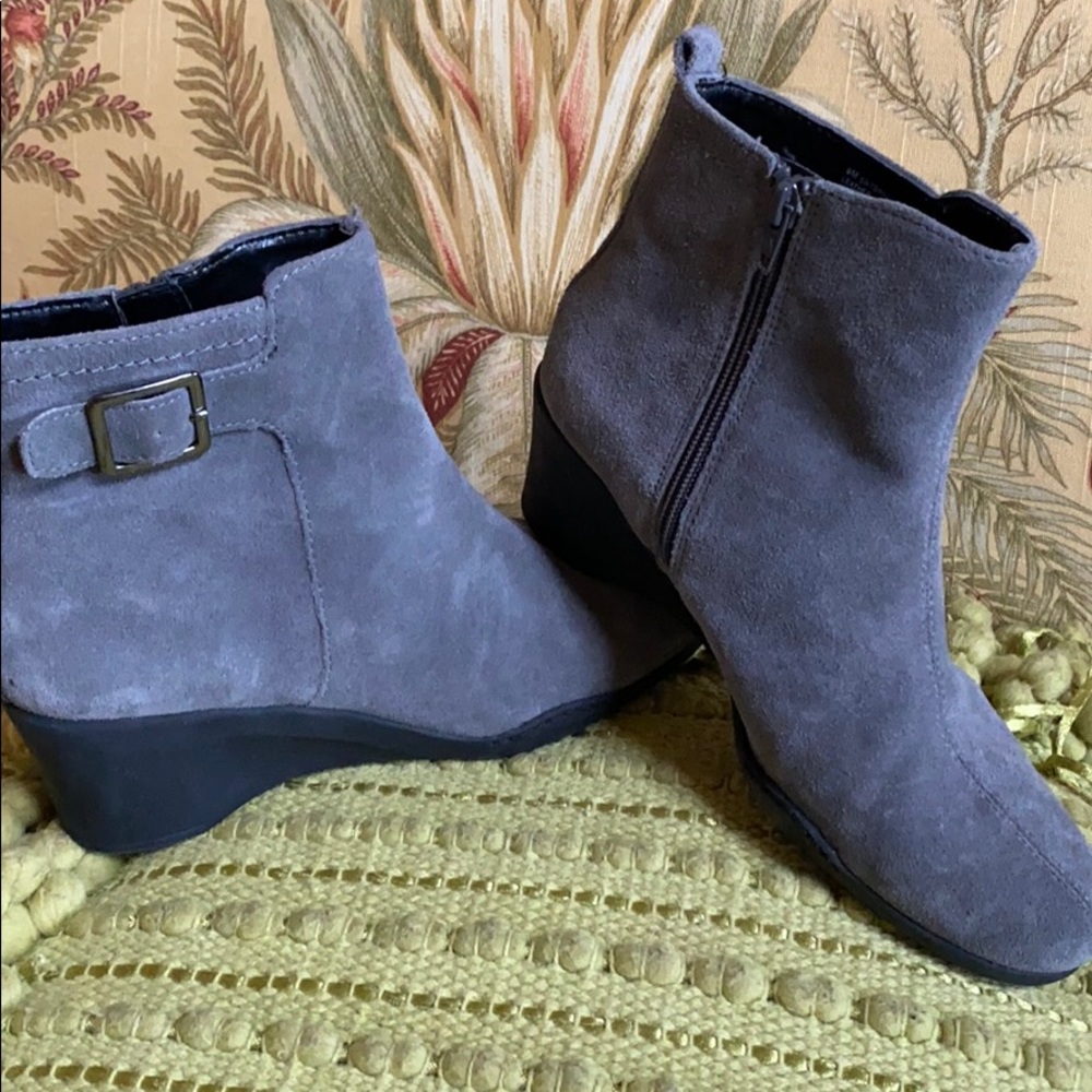 Gray Buckle ankle boots